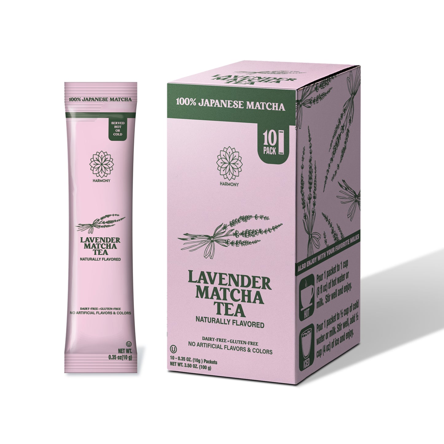 Lavender Matcha Tea, 100% Premium Japanese Matcha Green Tea with Natural Lavender, Pack of 10 Stick Packets