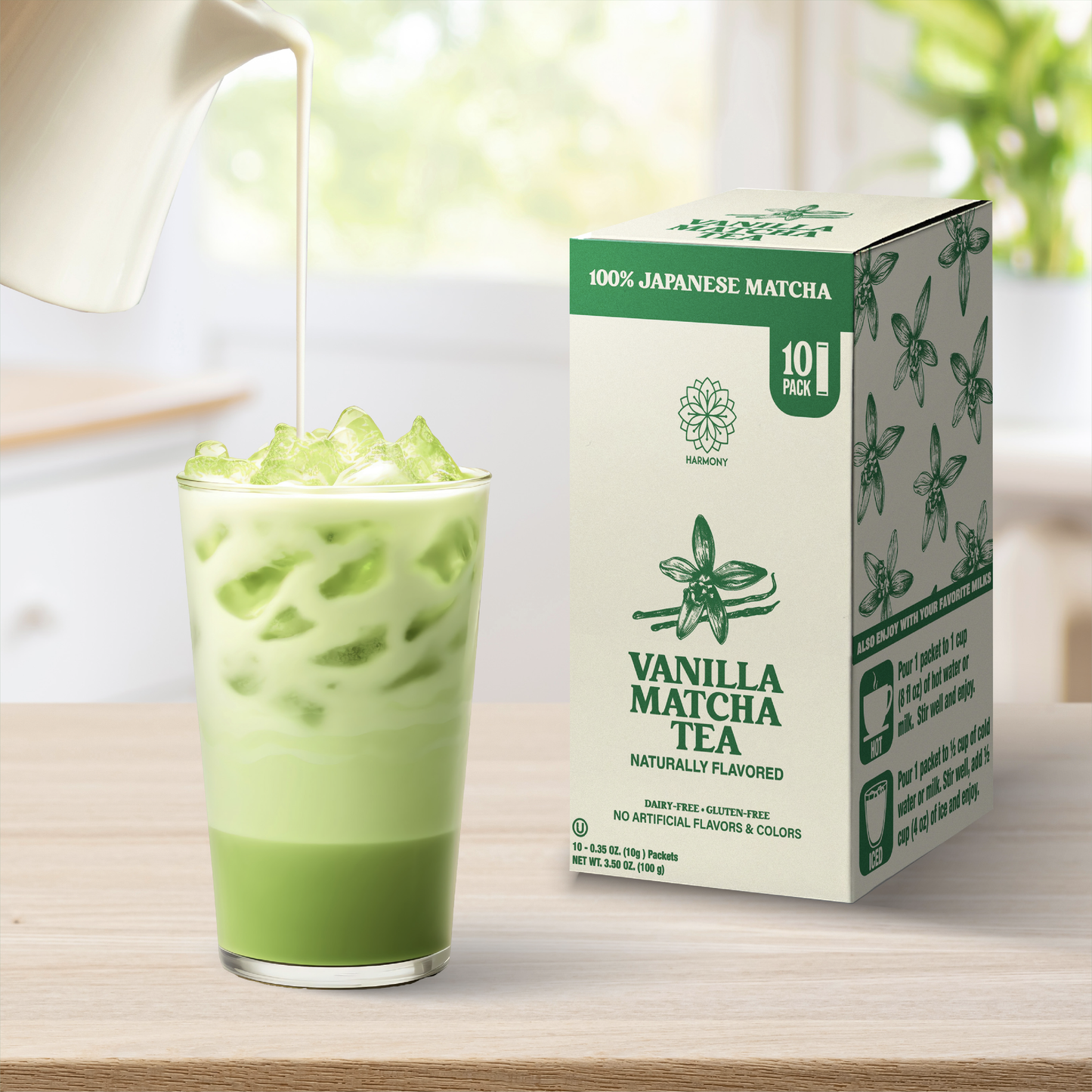 Vanilla Matcha Tea, 100% Premium Japanese Matcha Green Tea with Natural Flavors, Pack of 10 Stick Packets