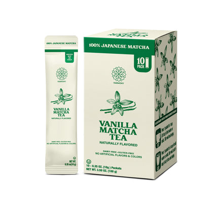 Vanilla Matcha Tea, 100% Premium Japanese Matcha Green Tea with Natural Flavors, Pack of 10 Stick Packets