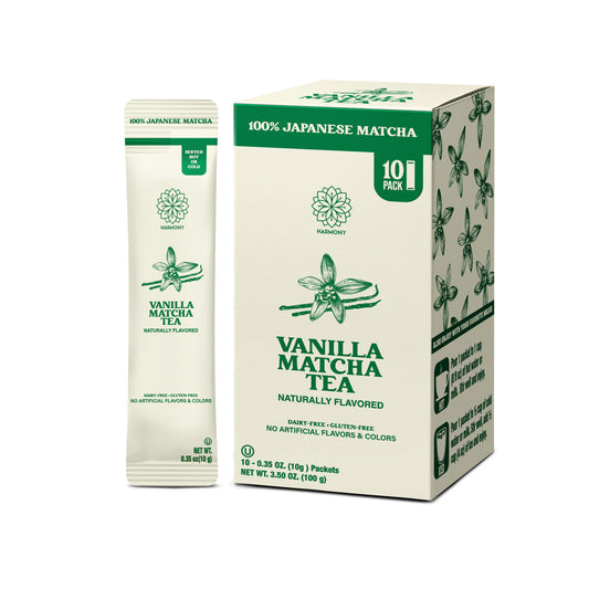 Vanilla Matcha Tea, 100% Premium Japanese Matcha Green Tea with Natural Flavors, Pack of 10 Stick Packets