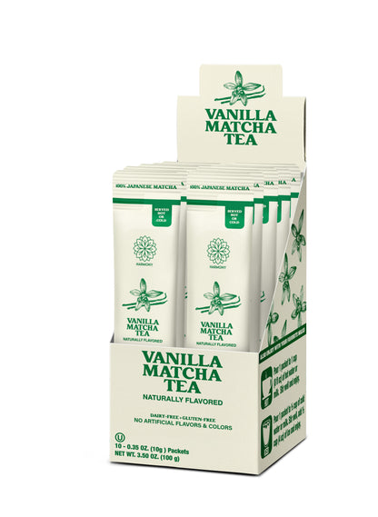 Vanilla Matcha Tea, 100% Premium Japanese Matcha Green Tea with Natural Flavors, Pack of 10 Stick Packets