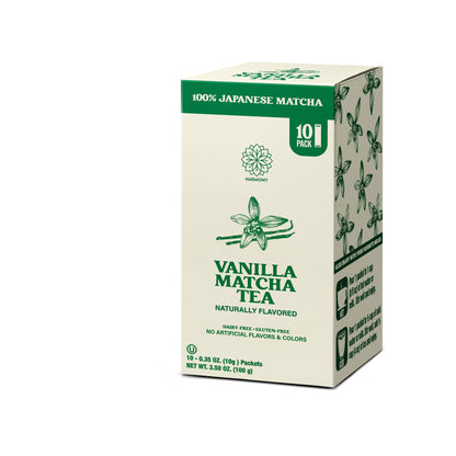 Vanilla Matcha Tea, 100% Premium Japanese Matcha Green Tea with Natural Flavors, Pack of 10 Stick Packets