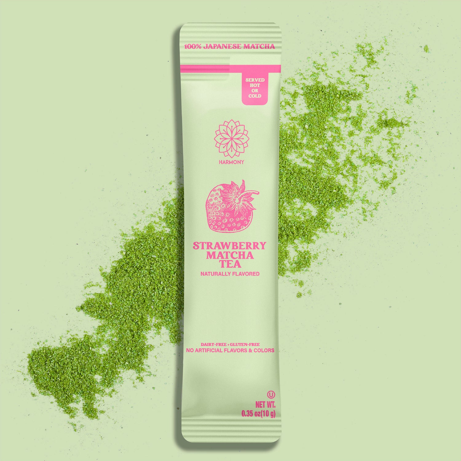 Harmony Matcha Strawberry, Premium Shade-Grown Japanese Matcha, Sweetened with Organic Sugar, 10 Count Per Pouch