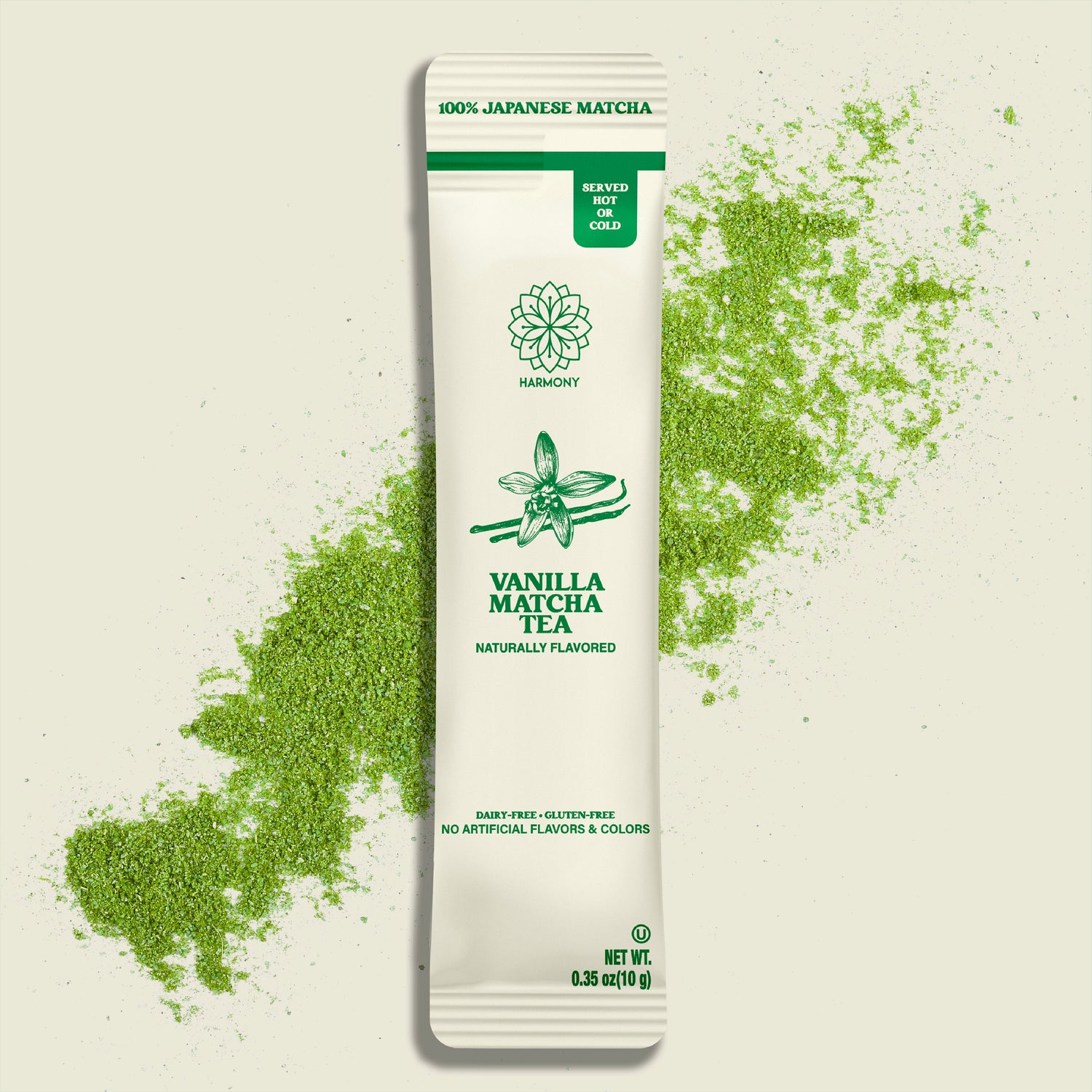 Harmony Matcha Vanilla, Premium Shade-Grown Japanese Matcha, Sweetened with Organic Sugar, 10 Count Per Pouch