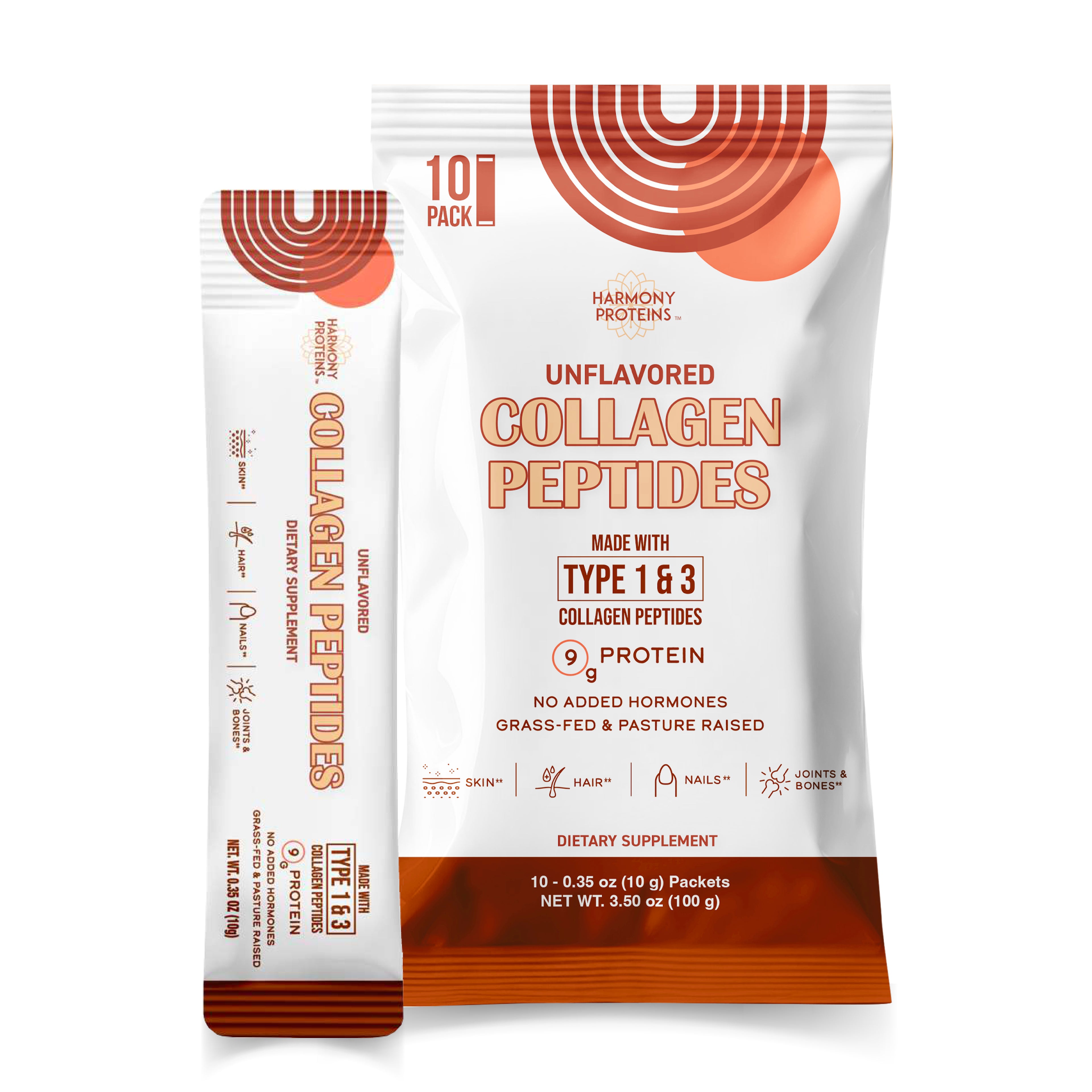 Harmony Proteins Unflavored Collagen Peptides, 10 Count