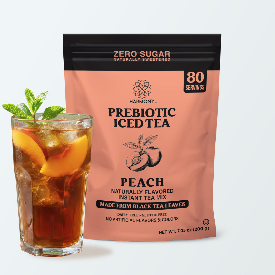 Harmony Prebiotic Iced Tea Peach Black Tea Flavor, Zero Sugar, 2g Prebiotic Fiber, 10 Calories per Serving, 20 Servings