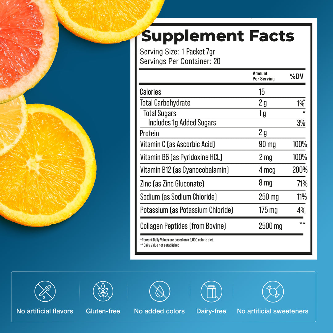 Sunkist All-In-One Wellness Drink Mix, Cara Cara Orange Flavor, Hydration & Collagen Peptides, Magnesium, Vitamin C & Zinc (10 Sticks)