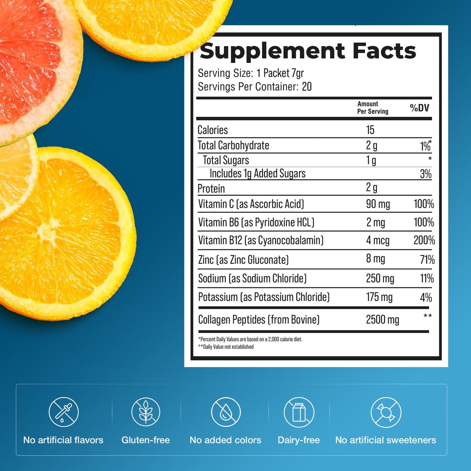 Sunkist All-In-One Wellness Drink Mix, Cara Cara Orange Flavor, Hydration & Collagen Peptides, Magnesium, Vitamin C & Zinc (10 Sticks)