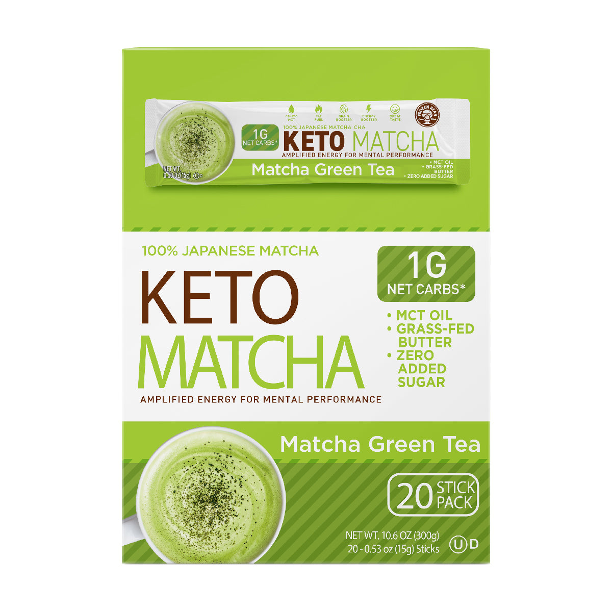 Keto Matcha by The Frozen Bean, MCT Oils, Zero Sugar, 20 Count