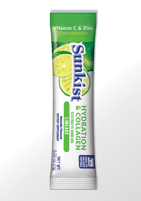 Sunkist All-In-One Wellness Drink Mix, Limeade Flavor, Hydration & Collagen Peptides, Magnesium, Vitamin C & Zinc (10 Sticks)